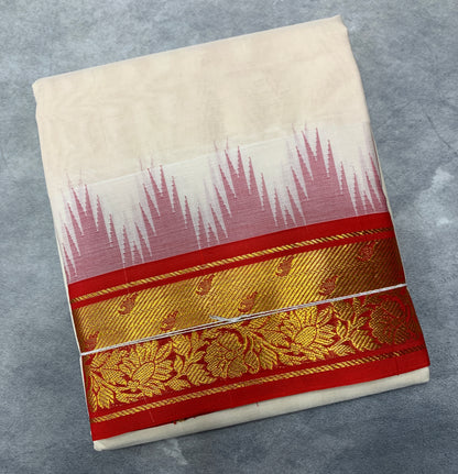 Korvai Cotton Dhoti Half White Colour Red and Green Border