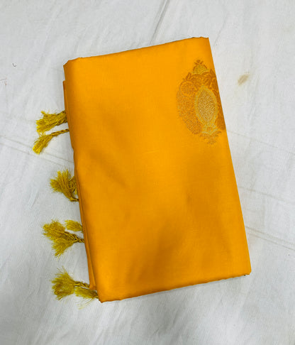 Soft Vegan Silk Saree Yellow Colour with Border less