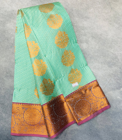 Vegan Silk Saree Light Sapphire Colour Saree with Copper Border