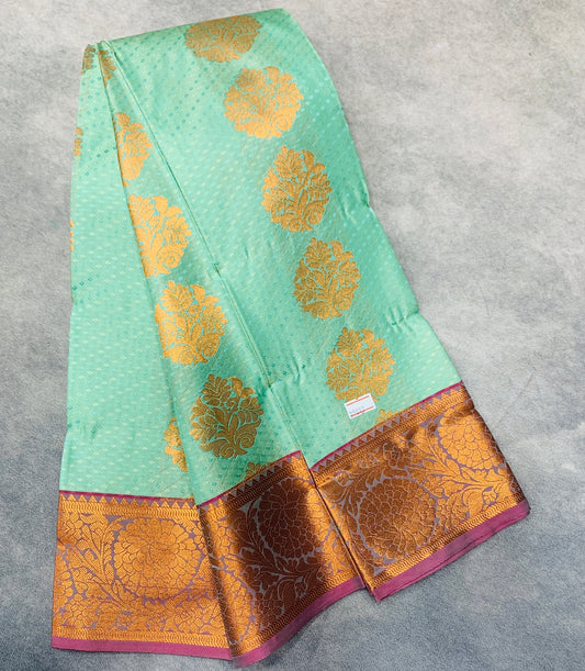Vegan Silk Saree Light Sapphire Colour Saree with Copper Border