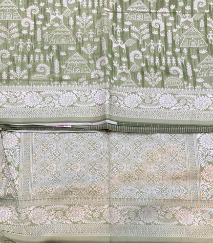 Banaras Katan Saree Light Green Colour with Katan Work Border