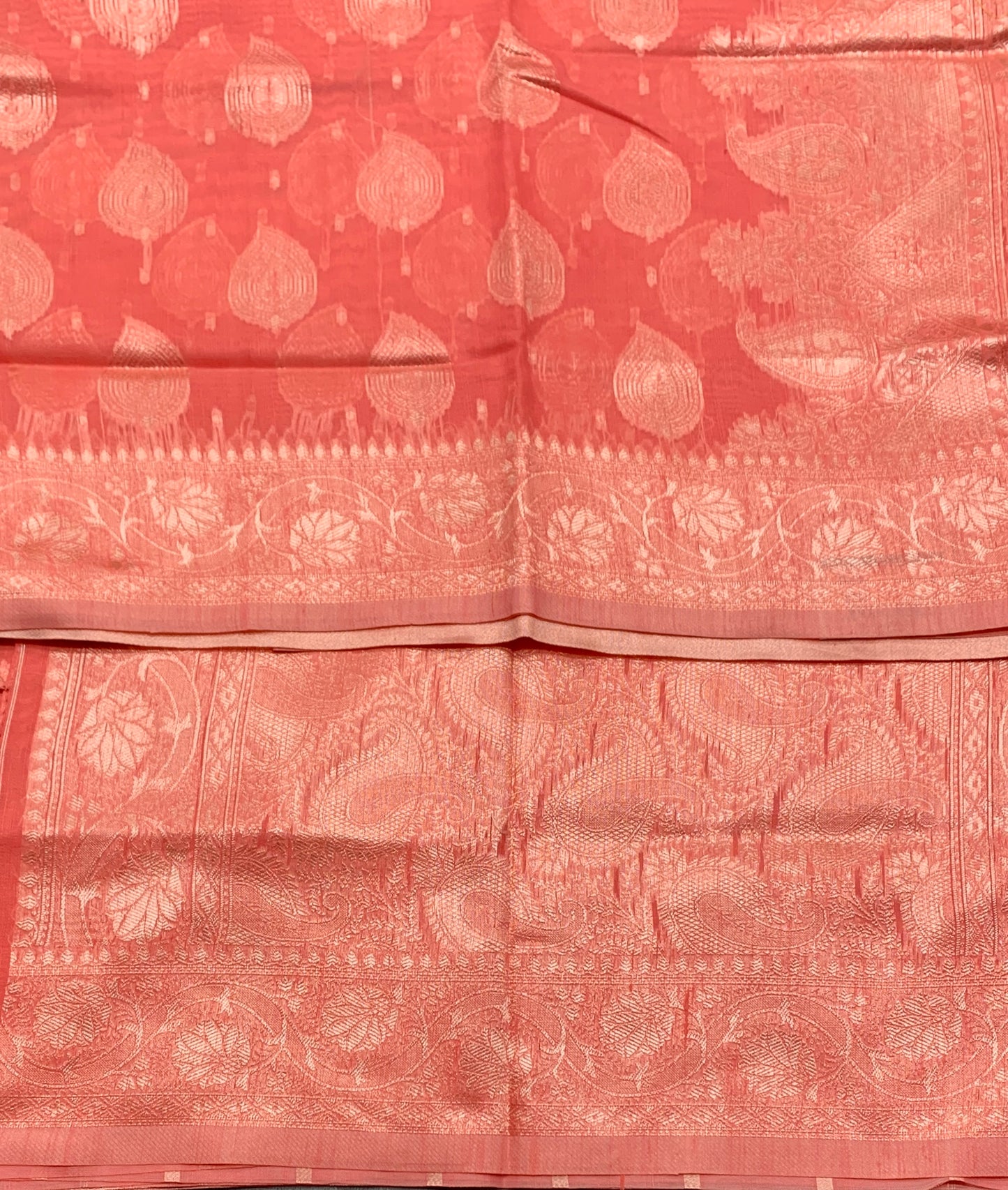 Banaras Katan Saree Peach Pink Colour with Katan Work Border