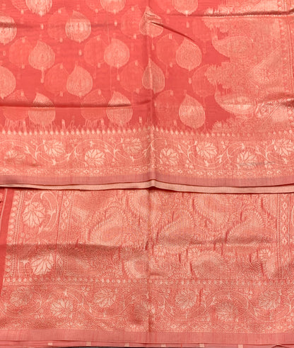 Banaras Katan Saree Peach Pink Colour with Katan Work Border
