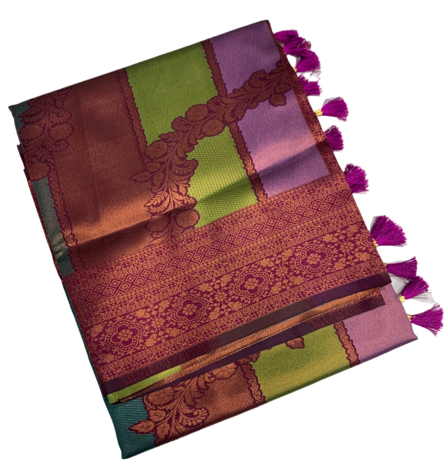 Art Silk Four Colour Saree with Magenta Border