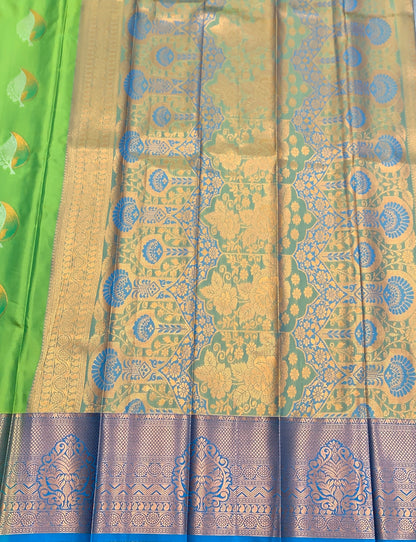 Soft Silk Casual Saree Lime Green Colour with Rama Green Colour Border