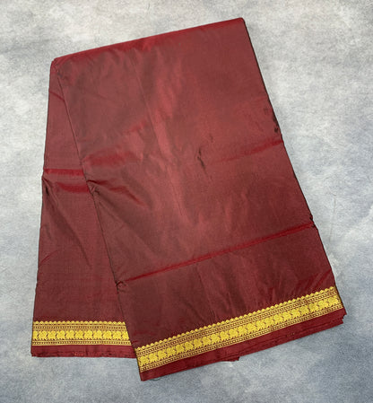 9 yards Vegan Silk Saree Brown Colour with Annam Design Border