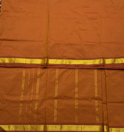 9 yards Vegan Silk Saree Russet Colour with Golden Border