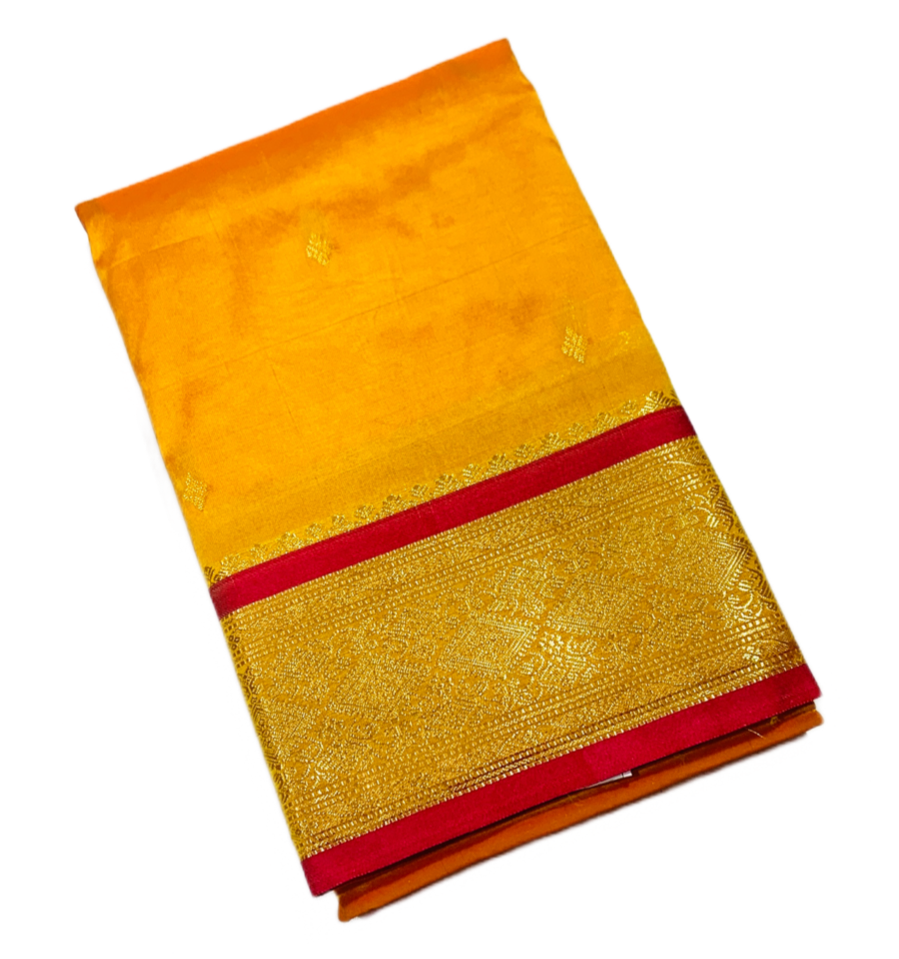 Mango Yellow shade saree with Golden  and Red Border