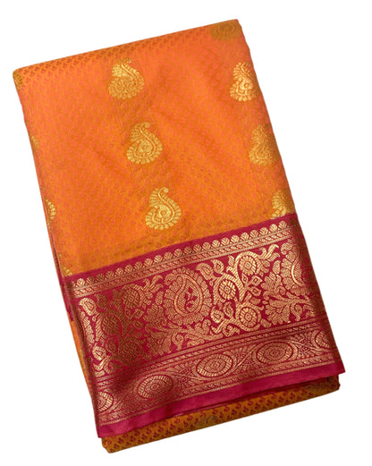 Vegan Silk Saree Light Orange shade with Blue Border