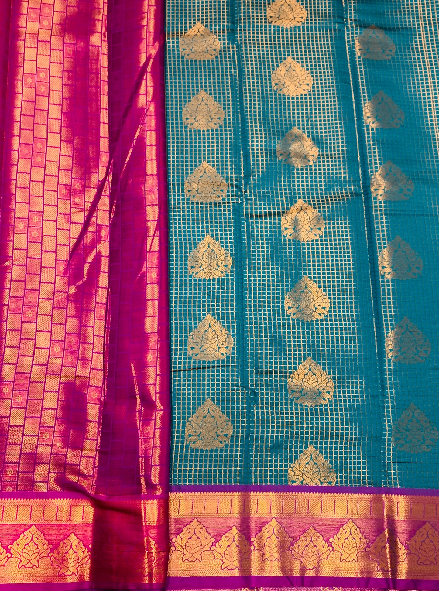 Art Silk Saree Rama Green Colour with Magenta Border