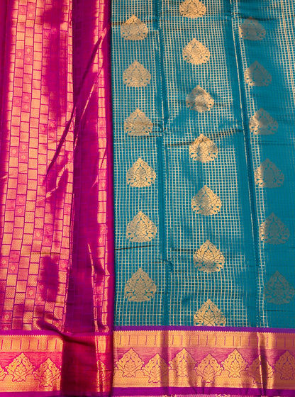 Art Silk Saree Rama Green Colour with Magenta Border