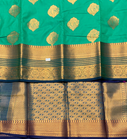 Soft Silk Casual Saree Light Green Colour with Blue and Golden Colour Border