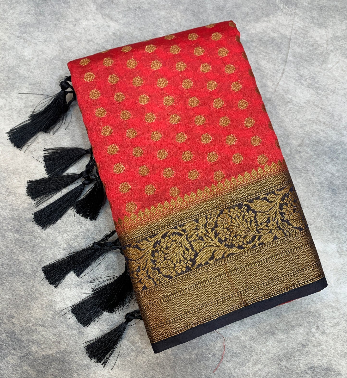 Crepe Saree Red Colour with Block Border