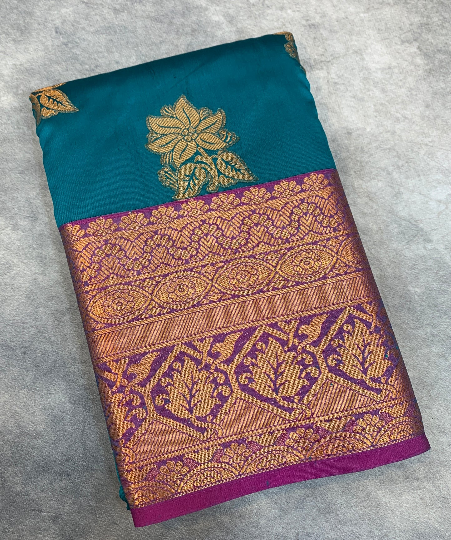 Soft Silk Casual Saree Peacock Green Colour with Pink and Golden Colour Border