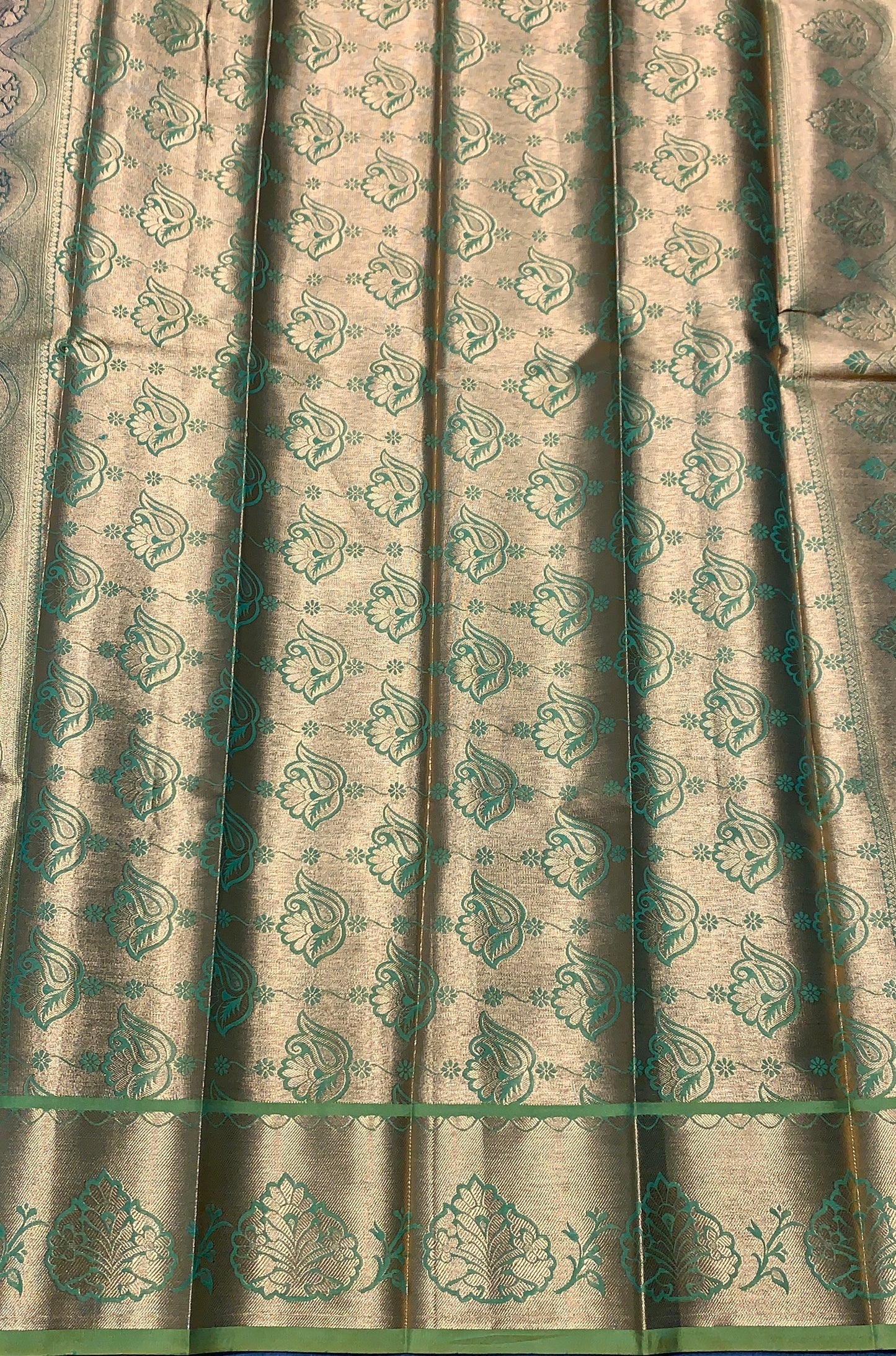 Vegan Silk Saree Light Green Colour with Copper Border