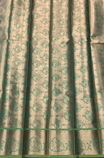 Vegan Silk Saree Light Green Colour with Copper Border