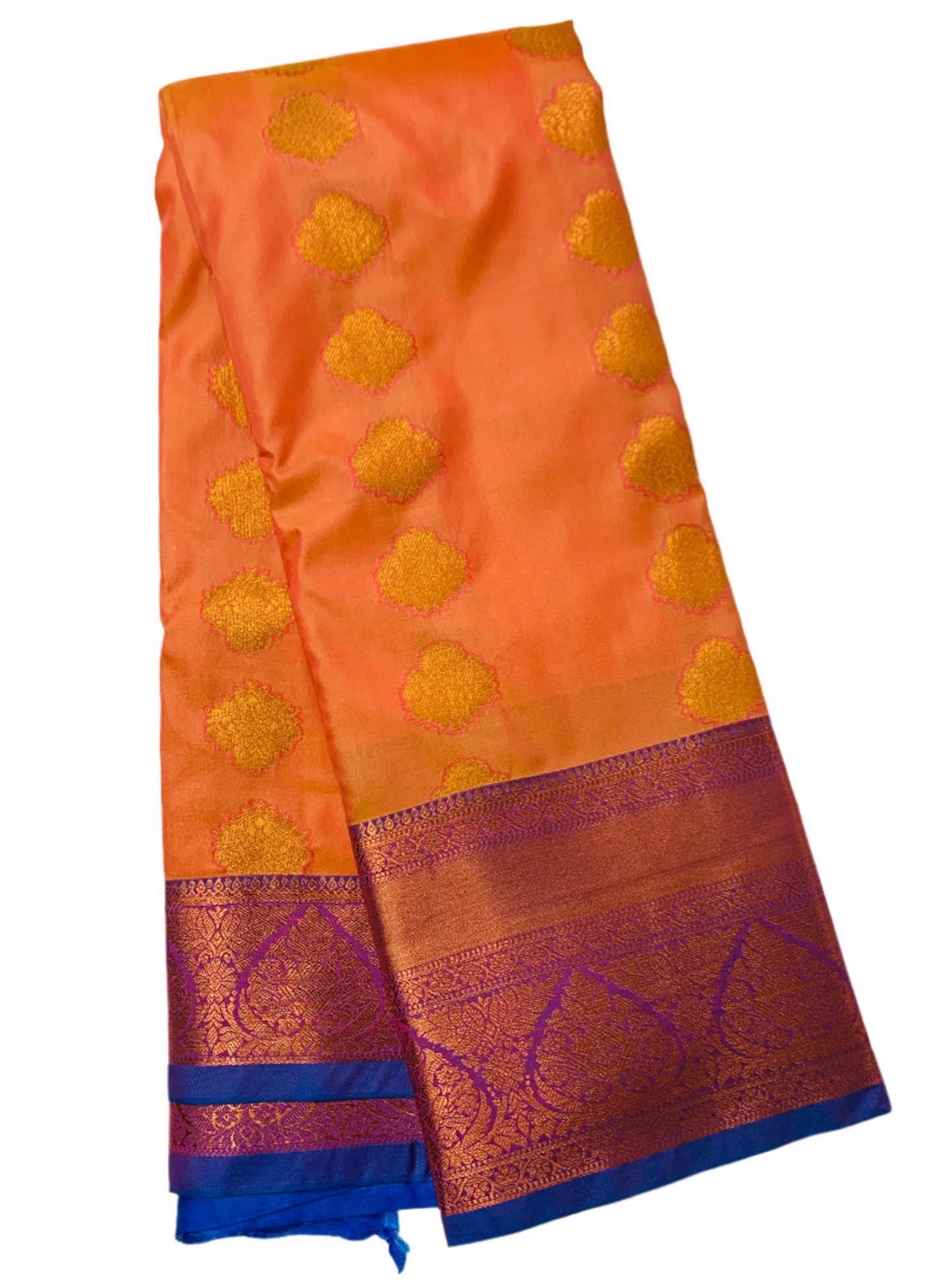 Vegan Silk Saree Light Orange shade with Blue Border