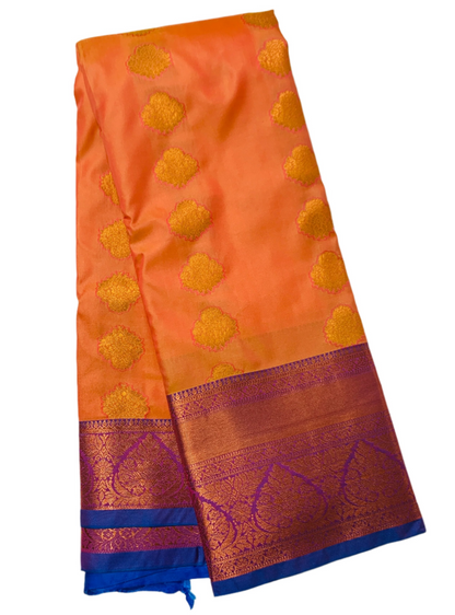 Vegan Silk Saree Light Orange shade with Blue Border