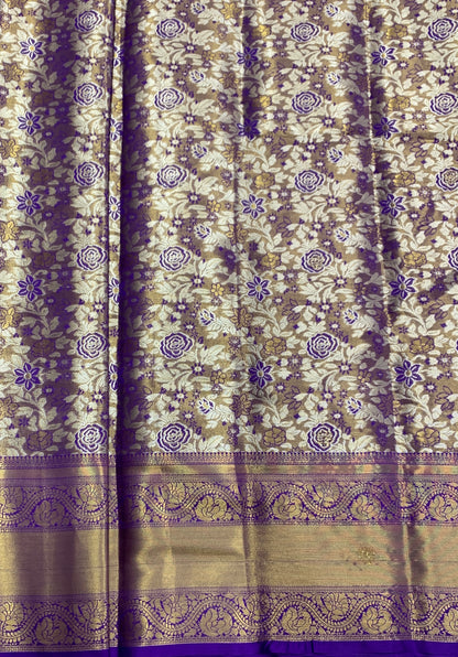 Fancy Tissue Saree Golden Colour with Blue Border