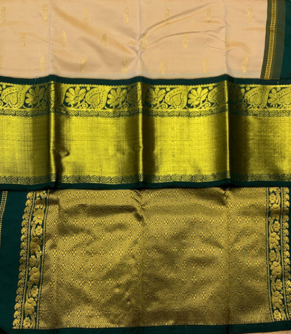 Pure Kanchipuram Silk Light Biscuit Colour with Green Border