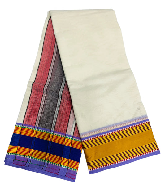 9X5 Cotton Unbleached Dhoti Mustard Border with Angavastram