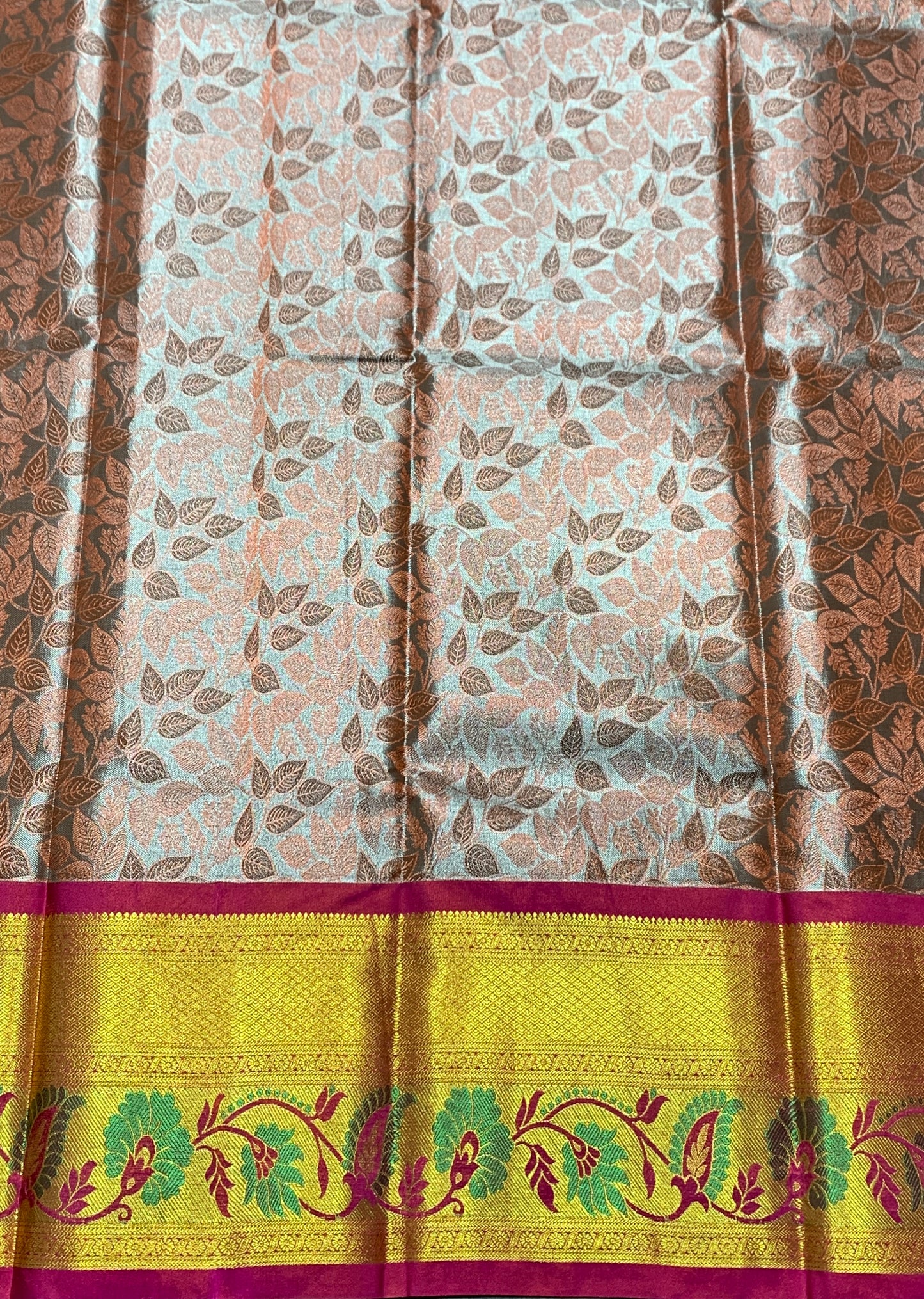 Orange Shade Vegan Silk unstitched Pattu Pavadai material for age Above 10 years