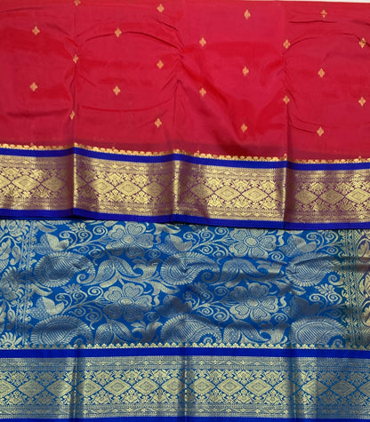 Red Shade Saree with Golden and Blue Border