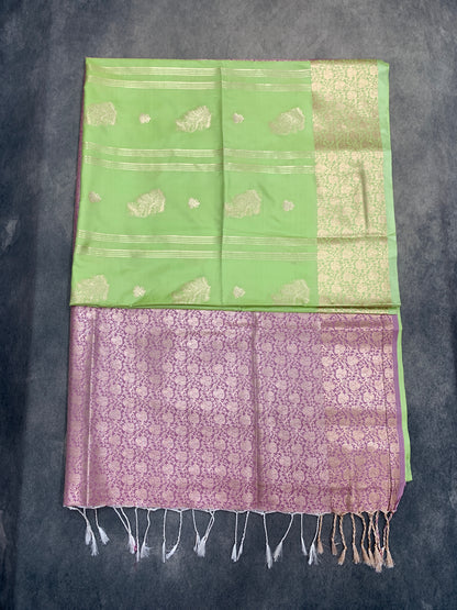 Art Silk Saree Pista Green Colour with Sliver Zari Border