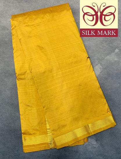 9X5 Pure Silk Dhoti Golden Mustard Colour with Small Golden Zari Border