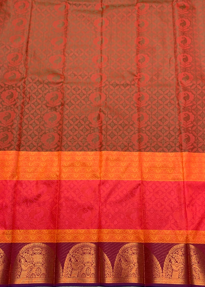 Synthetic Cotton Saree Maroon Colour with Copper Border