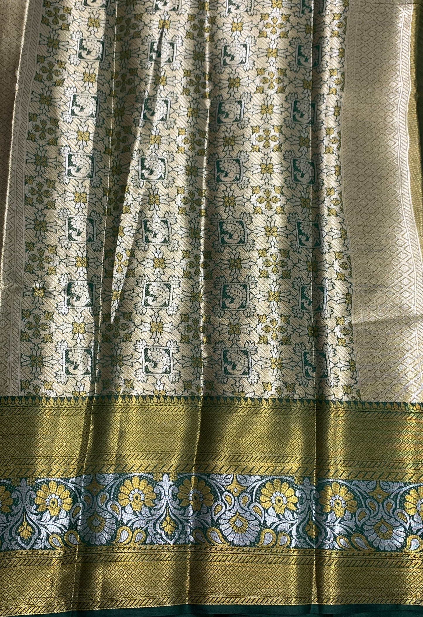 Fancy Tissue Saree Golden Colour with Green Border