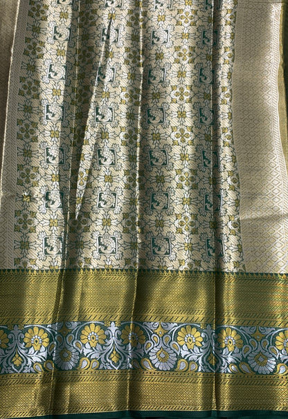 Fancy Tissue Saree Golden Colour with Green Border