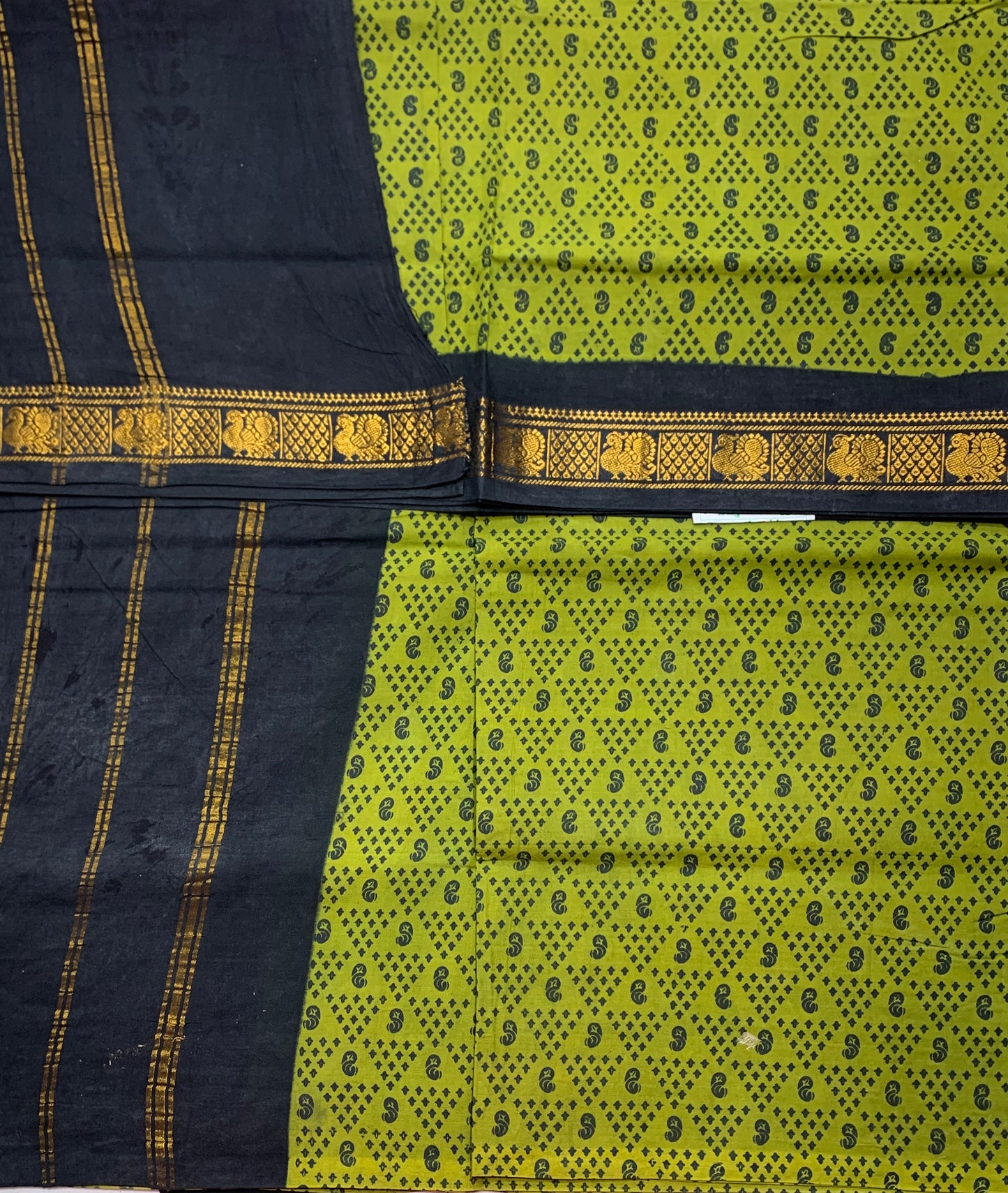 Chettinad Sungudi Cotton Olive Green Colour with Dark Navy Blue Border