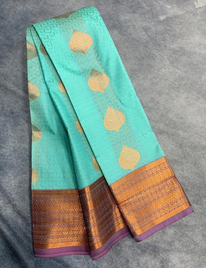 Vegan Silk Saree Sapphire Colour Saree with Copper Border