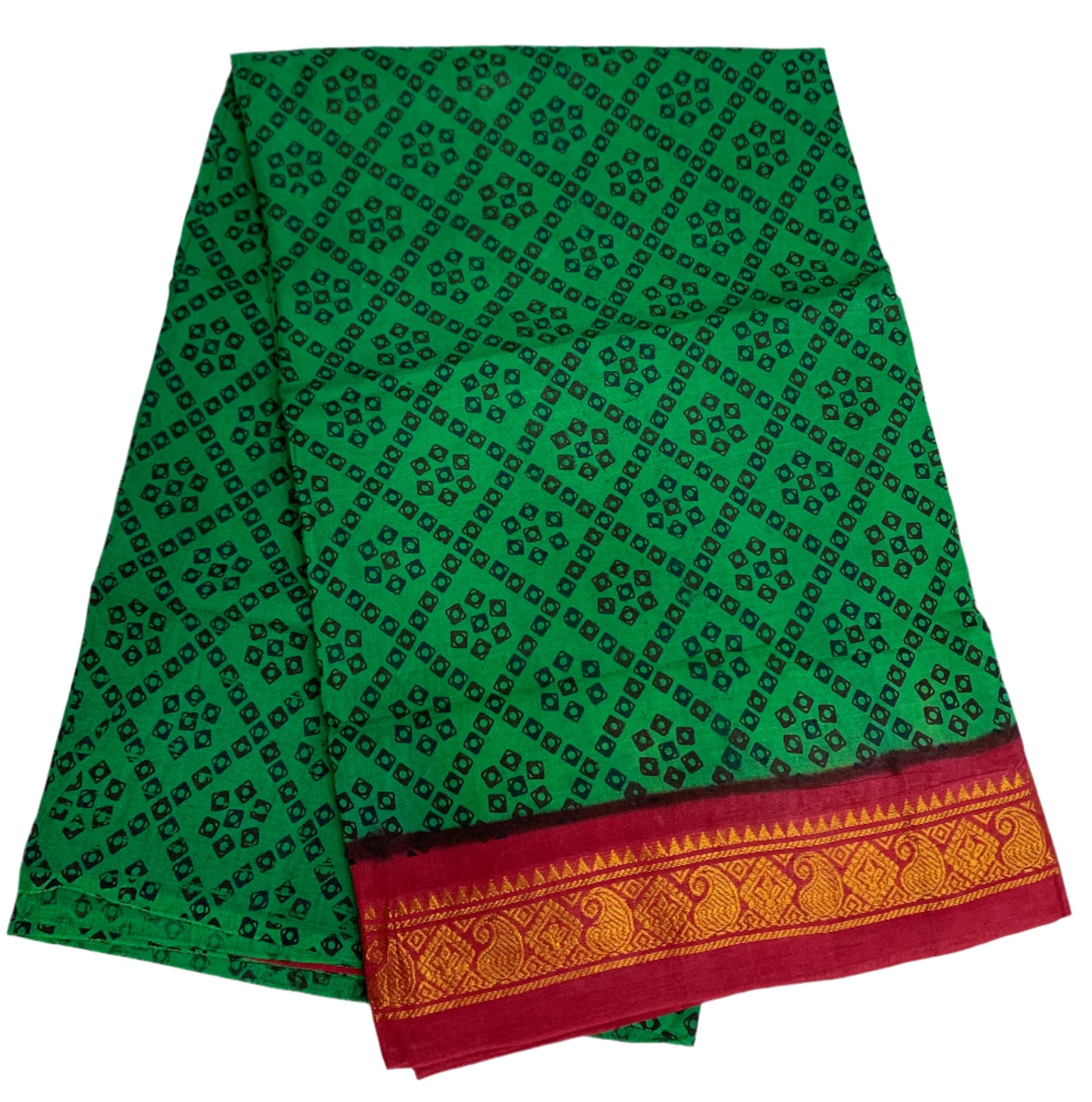 Chettinad Sungudi Cotton Light Green Colour with Red Colour Border