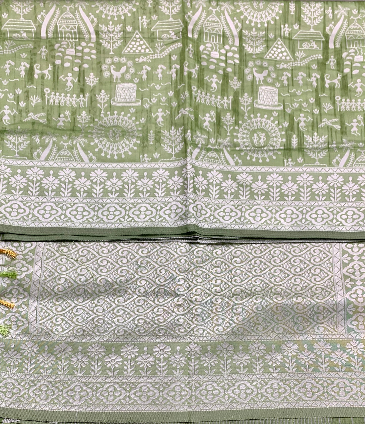 Banaras Katan Saree Light Green Colour with Katan Work Border