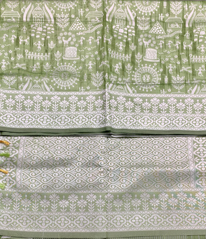 Banaras Katan Saree Light Green Colour with Katan Work Border