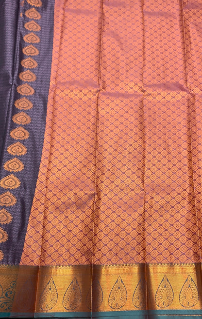 Vegan Silk Saree Gray Colour with Copper Border