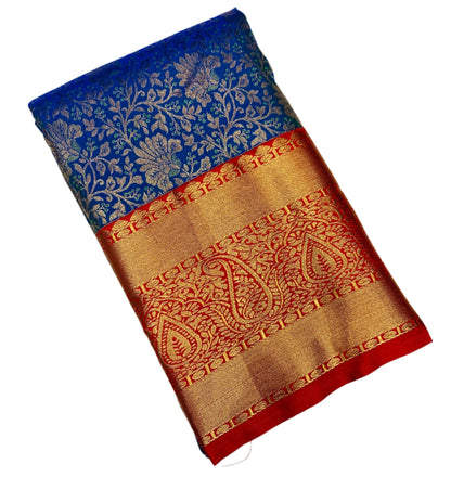 Blue Colour Semi Silk Saree with Big Red Border