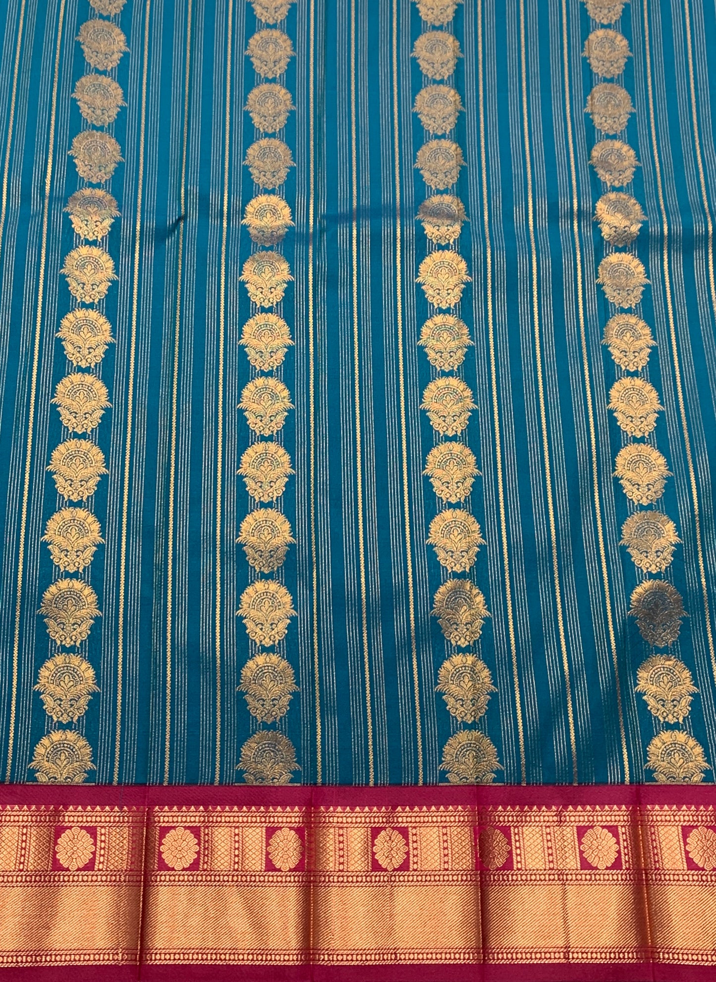 Vegan Silk Saree Peacock Blue Colour Saree with Dark Pink Colour Contrast Border
