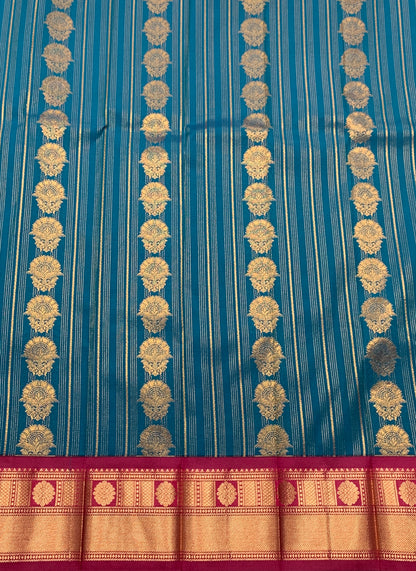Vegan Silk Saree Peacock Blue Colour Saree with Dark Pink Colour Contrast Border