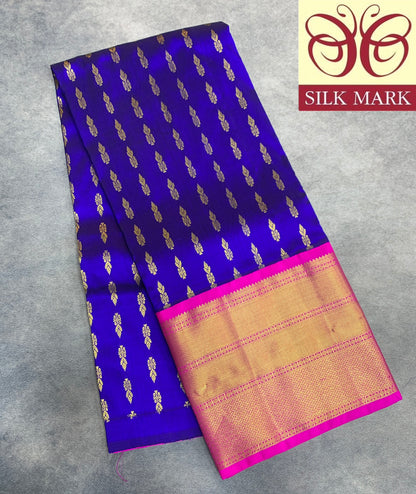 Blue Shade Pure Kanchipuram Kids Pattu Pavadai with Contrast Border for age 5 to 10