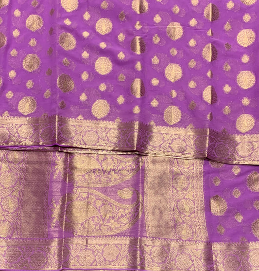 Georgette Saree Lavender Colour with Sliver Floral Design Border