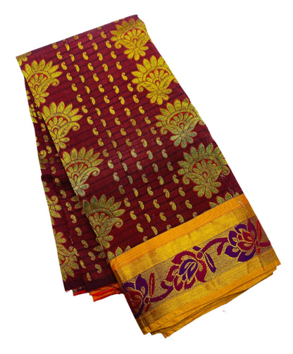 Brown Shade Vegan Silk Kids Pattu Pavadai with contrast border for newborn to 2 Years