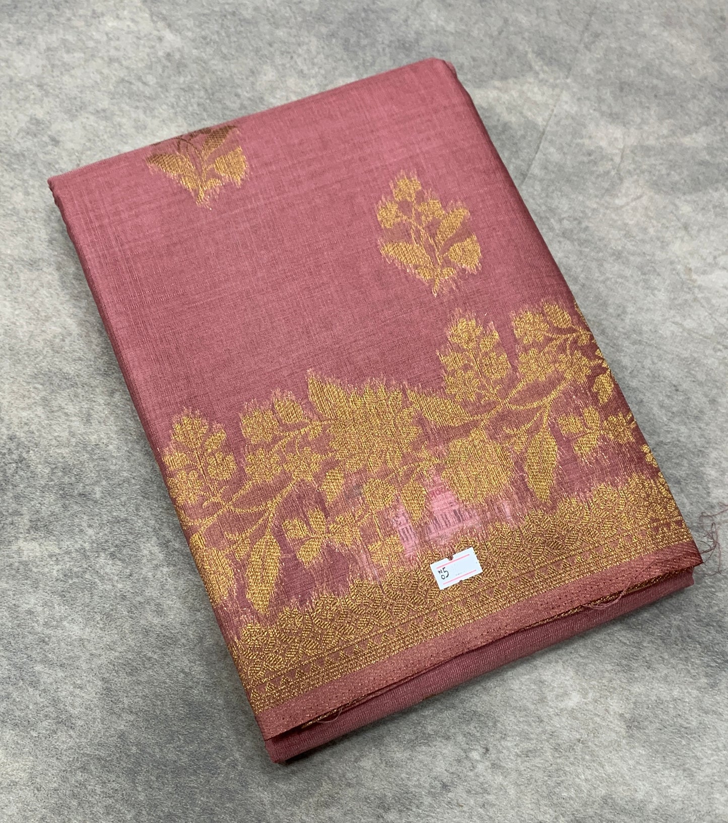 Kora Silk Saree Onion Pink Colour with Flower Design Border