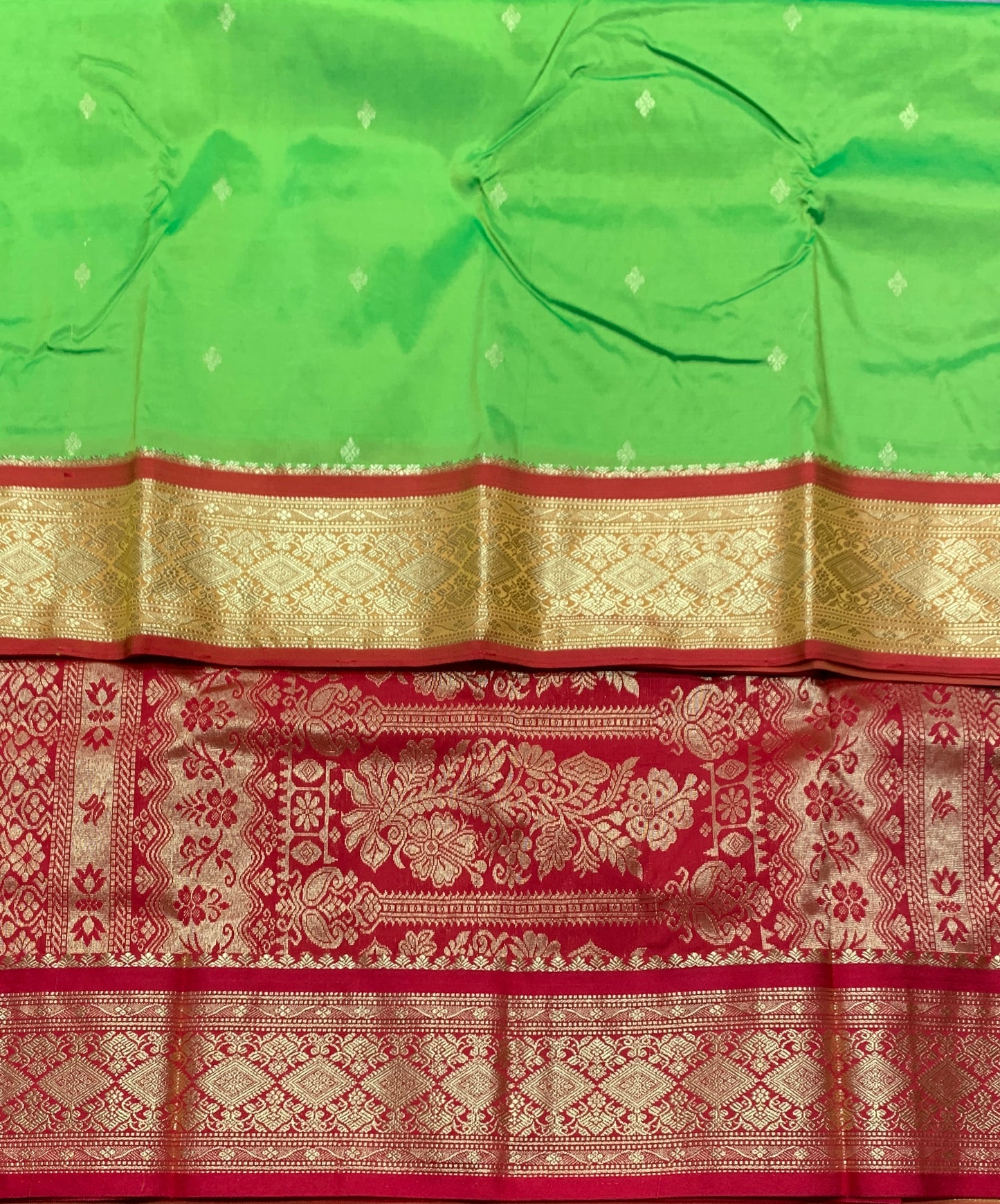 Apple Green shade saree with Sliver and Pink Border