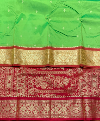 Apple Green shade saree with Sliver and Pink Border