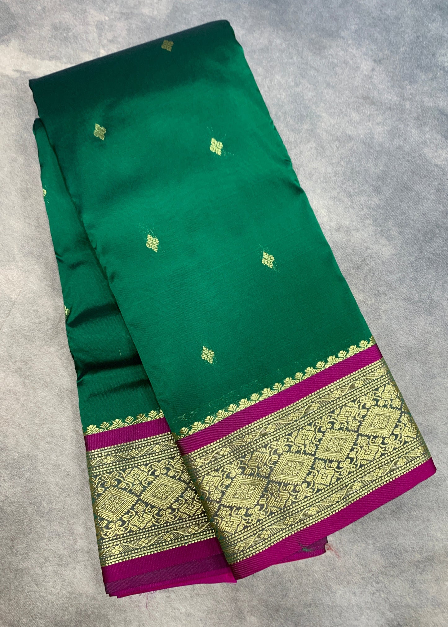 Green Colour Saree with Golden and Pink Border