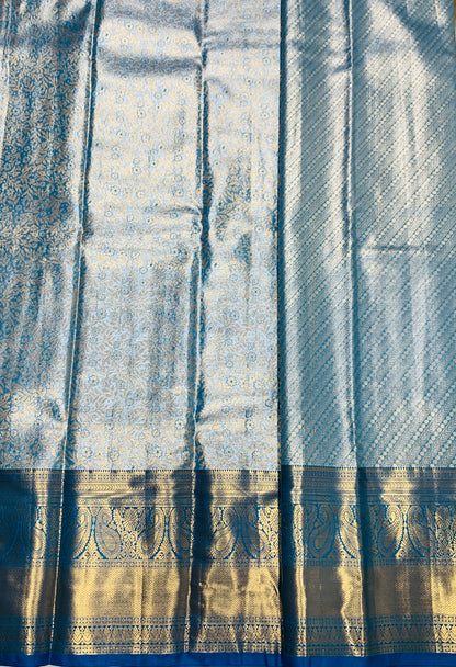 Sky Blue shade Soft Kanchi Tissue Pattu Saree with Self border