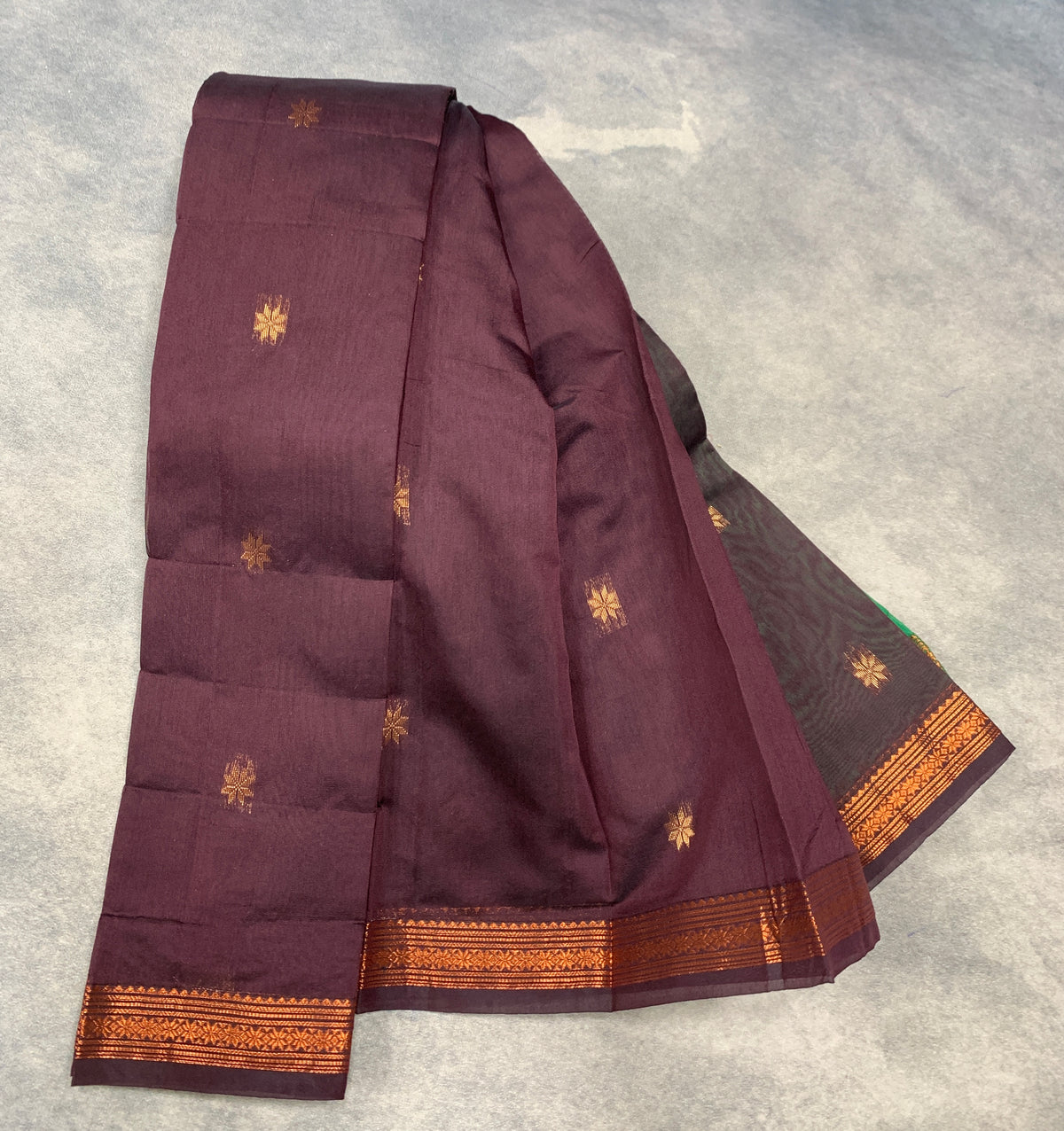 Brown Colour Silk Cotton Saree with Copper Zari Border